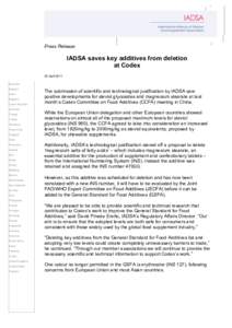 Press Release  IADSA saves key additives from deletion at Codex 20 April 2011 Australia