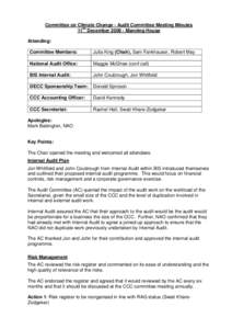 Committee on Climate Change - Audit Committee Meeting Minutes 11th December[removed]Manning House Attending: Committee Members:  Julia King (Chair), Sam Fankhauser, Robert May