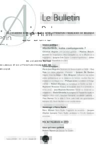 Le Bulletin de l’Académie royale de langue et de littérature françaises DE BELGIQUE Séance publique  Maeterlinck, notre contemporain ?