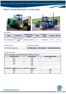 Tractor—excess dimension – excess mass  Description Mass  Dimension