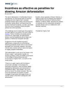 Incentives as effective as penalties for slowing Amazon deforestation