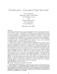 The Retirement — Consumption Puzzle Downunder∗ Garry F. Barrett University of New South Wales [removed] and Matthew Brzozowski