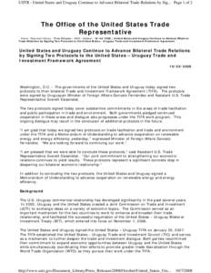 Trade and Investment Framework Agreement / International economics / Business / United States trade policy / Bahrain–United States Free Trade Agreement / United States–Uruguay relations / International trade / International relations / Foreign direct investment