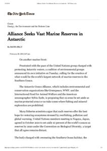 [removed]Alliance Seeks Vast Marine Reserves in Antarctic - NYTimes.com Green Energy, the Environment and the Bottom Line