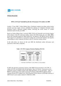 EU ETS 2008 Company Rankings - June 2009