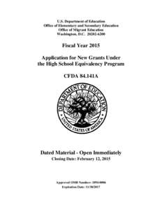 U.S. Department of Education Office of Elementary and Secondary Education Office of Migrant Education Washington, D.C[removed]Fiscal Year 2015