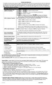 PRICING INFORMATION This table summarizes certain costs for Regions Visa Credit Cards. Each Account is governed by the Credit Card Agreement sent with the Card, which contains the full terms and conditions of the Account