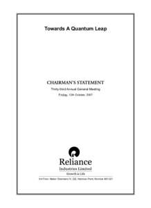 Reliance Group / Economy of Mumbai / BSE Sensex / Reliance Anil Dhirubhai Ambani Group / Reliance Industries / Mukesh Ambani / Dhirubhai Ambani / Reliance Petroleum / Jamnagar Refinery / States and territories of India / Economy of India / Economy of Maharashtra