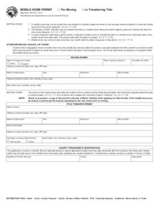 MOBILE HOME PERMIT  For Moving or Transferring Title