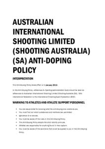 AUSTRALIAN INTERNATIONAL SHOOTING LIMITED (SHOOTING AUSTRALIA) (SA) ANTI-DOPING POLICY