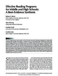 Effective Reading Programs for Middle and High Schools: A Best-Evidence Synthesis