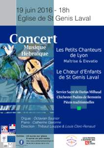 19 juin18h Église de St Genis Laval Concert Musique Hébraïque