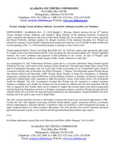 ALABAMA SECURITIES COMMISSION Post Office Box[removed]Montgomery, Alabama[removed]Telephone: ([removed]or[removed]Fax: ([removed]Email: [removed] Website: www.asc.alabama.gov Former Autauga C