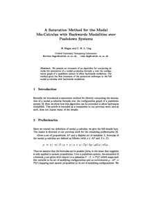 A Saturation Method for the Modal Mu-Cal
ulus with Ba
kwards Modalities over Pushdown Systems M. Hague and C.-H. L. Ong Oxford University Computing Laboratory