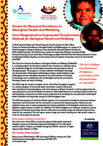 Australia / Australian Aboriginal culture / Oceania / National Aboriginal Health Organization / Health research / Telethon Institute for Child Health Research / Health