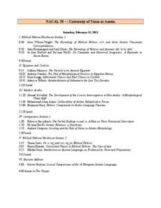 NACAL 39 — University of Texas at Austin Saturday, February 12, 2011 I. Biblical Hebrew/Northwest Semitic 1