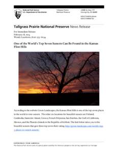 National Park Service U.S. Department of the Interior Tallgrass Prairie National Preserve