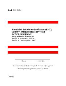 Sommaire des motifs de décision (SMD) portant sur COBAS AmpliScreen HBV Test