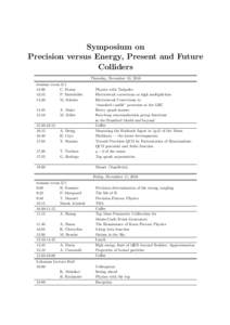 Symposium on Precision versus Energy, Present and Future Colliders Thursday, November 10, 2016 seminar room:30