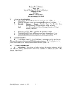 Borrego Water District MINUTES Special Meeting of the Board of Directors February 23, 2011 8:30 a.m. 806 Palm Canyon Drive