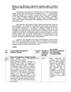 Minutes of the Meeting of Empowered Committee (EMC) of National Horticulture Mission (NHM) held on[removed]at Krishi Bhavan, New Delhi. The Meeting of Empowered Committee (EMC) of National Horticulture Mission (NHM) wa
