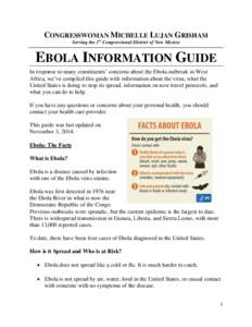 CONGRESSWOMAN MICHELLE LUJAN GRISHAM st Serving the 1 Congressional District of New Mexico  EBOLA INFORMATION GUIDE