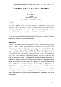 Revista Empresarial Inter Metro / Inter Metro Business Journal  FallVol.1 No.1 / p.17 RESEARCH AND INTERNATIONAL BUSINESS By