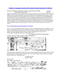 Southern Campaign American Revolution Pension Statements & Rosters Bounty Land Warrant information relating to John Leftwich VAS880 Transcribed by Will Graves vsl 1VA[removed]