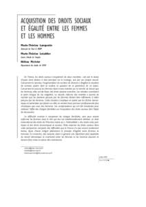 ACQUISITION DES DROITS SOCIAUX ET ÉGALITÉ ENTRE LES FEMMES ET LES HOMMES Marie-Thérèse Lanquetin Université de Paris X, IRERP