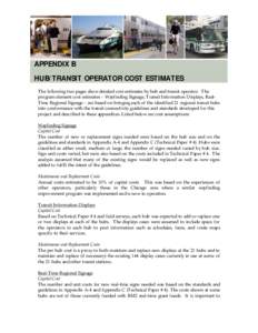APPENDIX B HUB/TRANSIT OPERATOR COST ESTIMATES The following two pages show detailed cost estimates by hub and transit operator. The program element cost estimates – Wayfinding Signage, Transit Information Displays, Re