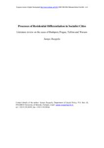 Processes of Residential Differentiation in Socialist Cities