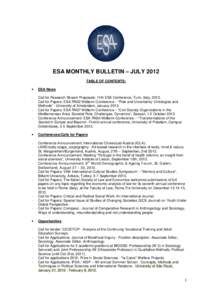 ESA MONTHLY BULLETIN – JULY 2012 TABLE OF CONTENTS: • ESA News