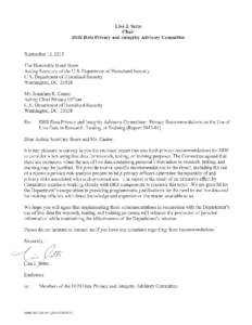 DHS Data Privacy and Integrity Advisory Committee: Privacy Recommendations on the Use of Live Data in research, Testing, or Training