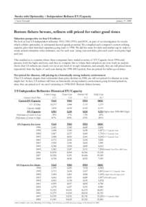 Stocks with Optionality – Independent Refiners EV/Capacity Vincent Fernando January 3rd, 2009  Bottom fishers beware, refiners still priced for rather good times