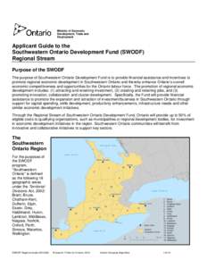 Applicant Guide to the Southwestern Ontario Development Fund (SWODF) Regional Stream