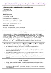 National Society Statutory Inspection of Anglican and Methodist Schools Report Cumberworth Church of England Voluntary Aided First School Cumberworth Lane Upper Cumberworth HD8 8NU Diocese: Wakefield