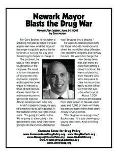 Newark /  New Jersey / Law / Booker / Drug policy / War on Drugs / Cory Booker / New Jersey / Drug control law