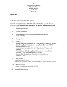 E Zoning Board of Appeals Village of Dexter Regular Meeting April 29, 2013 6:30 PM