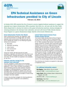 EPA Technical Assistance on Green Infrastructure provided to City of Lincoln