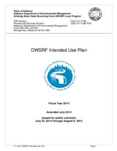 State of Alabama Alabama Department of Environmental Management Drinking Water State Revolving Fund (DWSRF) Loan Program SRF Section Permits and Services Division Alabama Department of Environmental Management