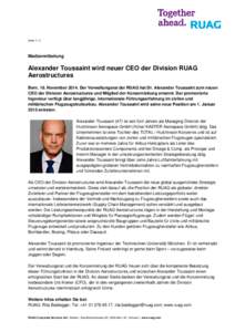 Seite[removed]Medienmitteilung Alexander Toussaint wird neuer CEO der Division RUAG Aerostructures