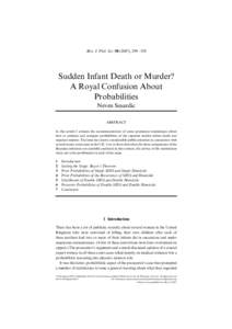 Brit. J. Phil. Sci), 299–329  Sudden Infant Death or Murder? A Royal Confusion About Probabilities Neven Sesardic