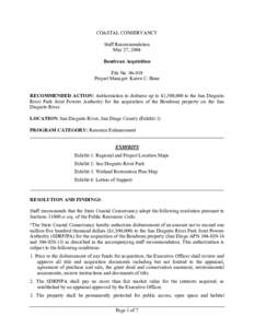 COASTAL CONSERVANCY Staff Recommendation May 27, 2004 Boudreau Acquisition File No[removed]Project Manager: Karen C. Bane