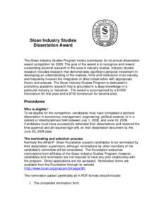 Sloan Industry Studies Dissertation Prize
