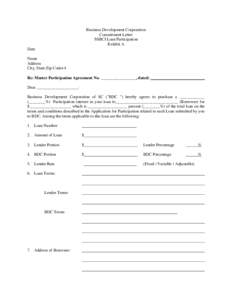 Business Development Corporation Commitment Letter SSBCI Loan Participation Exhibit A Date Name
