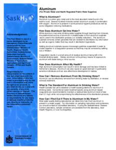 Aluminium sulfate / Saskatchewan / Canada / Chemistry / Government / Saskatchewan Disease Control Laboratory / SaskWater / Prairie Farm Rehabilitation Administration