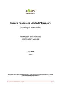 Exxaro Resources Limited (“Exxaro”) (including all subsidiaries) Promotion of Access to Information Manual