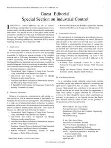 IEEE TRANSACTIONS ON INDUSTRIAL INFORMATICS, VOL. 6, NO. 1, FEBRUARYGuest Editorial Special Section on Industrial Control