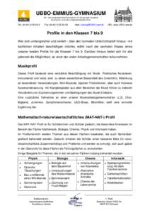 UBBO-EMMIUS-GYMNASIUM Alt- und neusprachliches Gymnasium mit bilingualem Angebot Musikprofil und naturwissenschaftliches Profil Tel[removed]-0