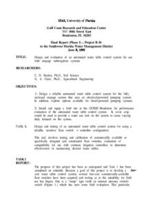 IFAS, University of Florida Gulf Coast Research and Education Center 5007 60th Street East Bradenton, FL[removed]Final Report (Phase I) - Project B-36 to the Southwest Fiorida Water Management District